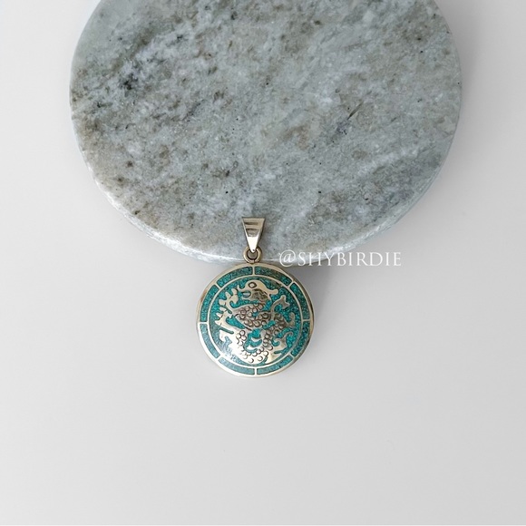 NEW Tibetan Artisan Handcrafted Carved Dragon Pendant, Turquoise Inlay - Picture 7 of 10